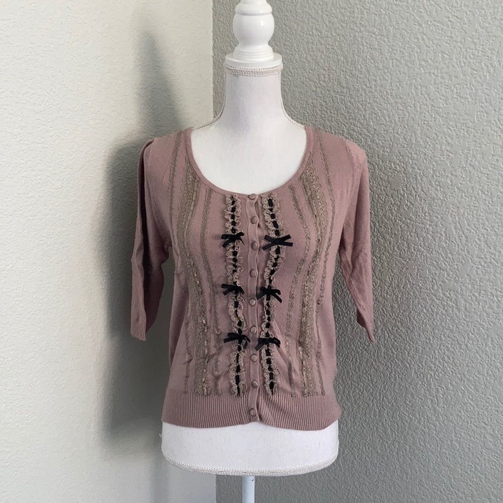 Darling 3/4 Sleeve Cardigan With Bow Details Sz M